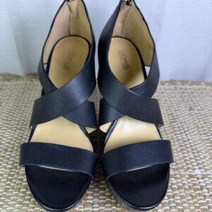 MICHAEL Michael Kors Black Crisscross Open-Toe Wedge Sandals